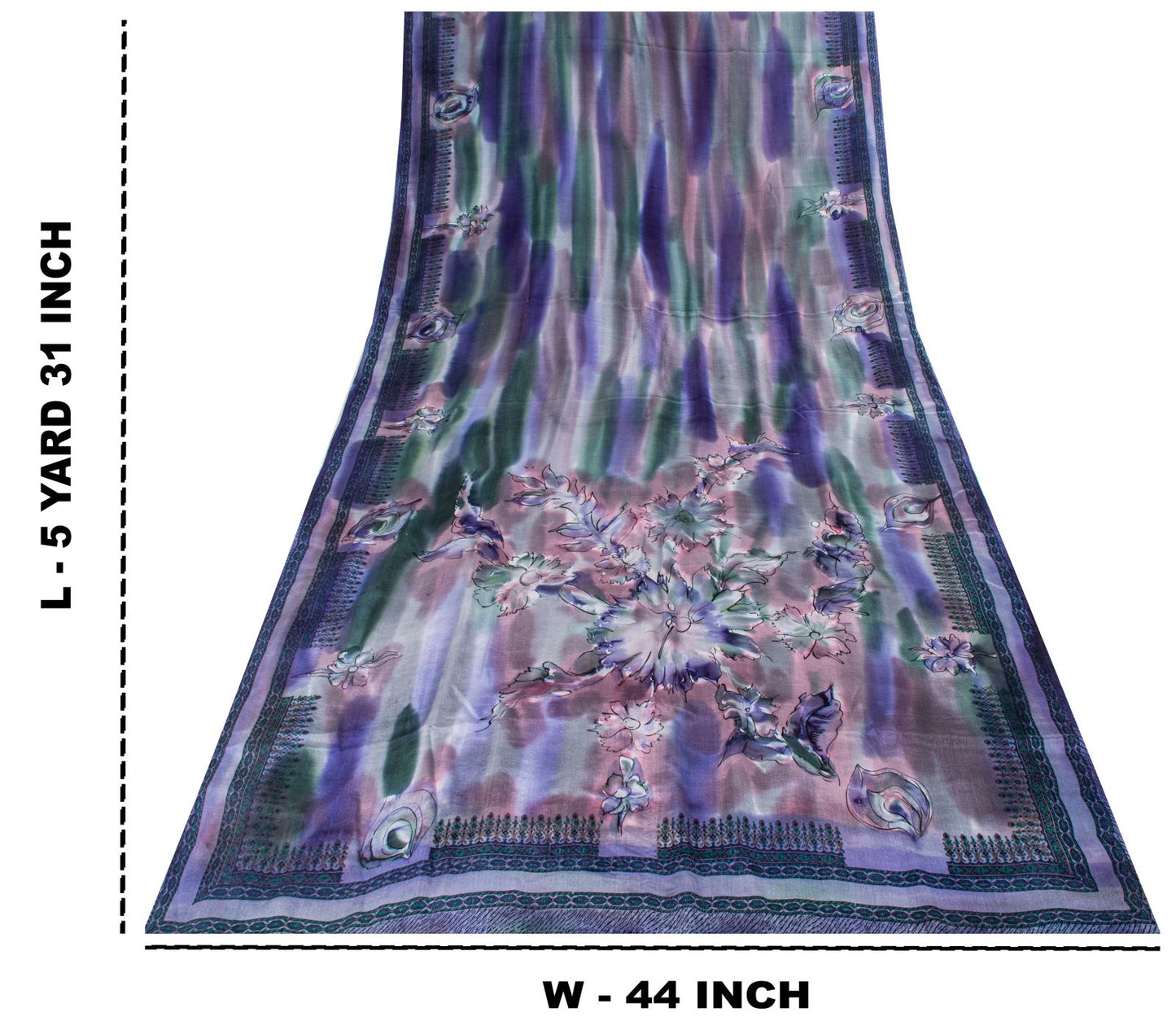 Sanskriti Vintage Saree Blue 100% Pure Crepe Digital Print Sari 5.5+Yard Fabric