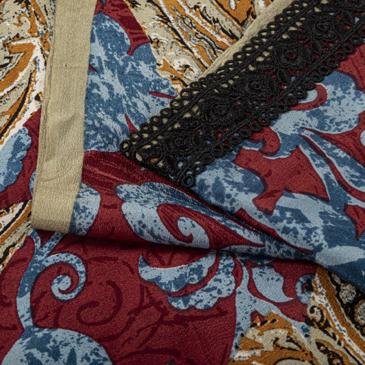 Sanskriti Vintage Saree Multicolor Pure Crepe Floral Print Sari 5.5+Yard Fabric