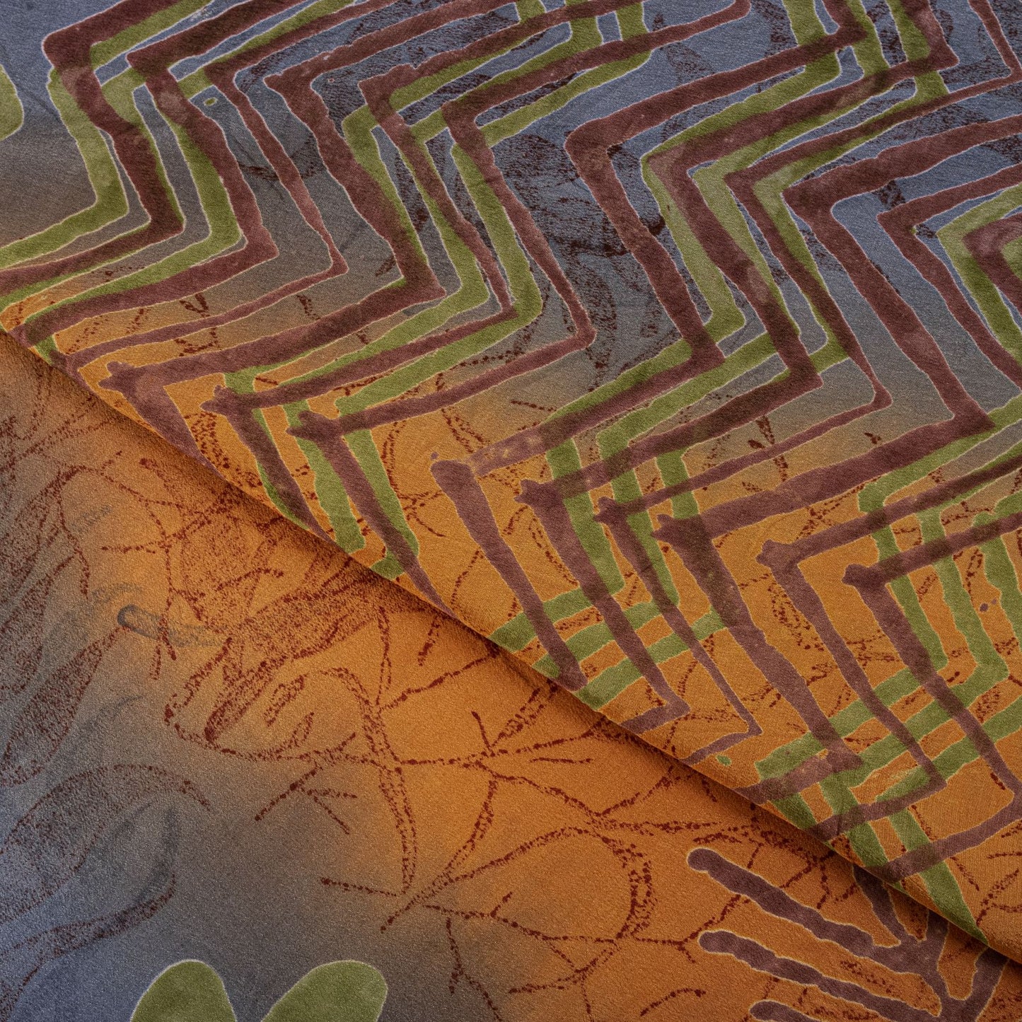 Sanskriti Vintage Saree Orange Pure Crepe Silk Floral Print Sari 5.5+Yard Fabric