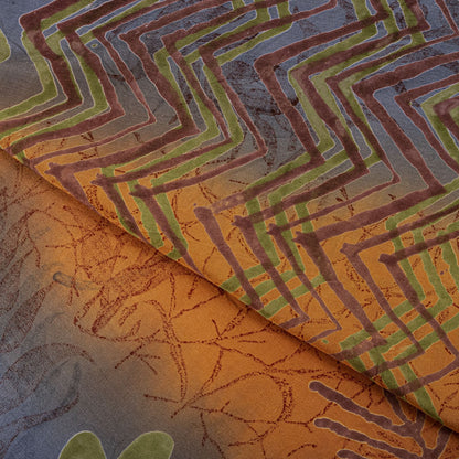 Sanskriti Vintage Saree Orange Pure Crepe Silk Floral Print Sari 5.5+Yard Fabric