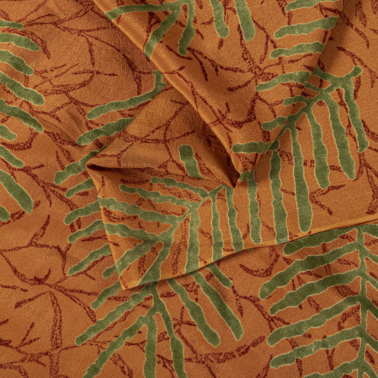 Sanskriti Vintage Saree Orange Pure Crepe Silk Floral Print Sari 5.5+Yard Fabric