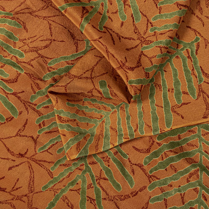 Sanskriti Vintage Saree Orange Pure Crepe Silk Floral Print Sari 5.5+Yard Fabric