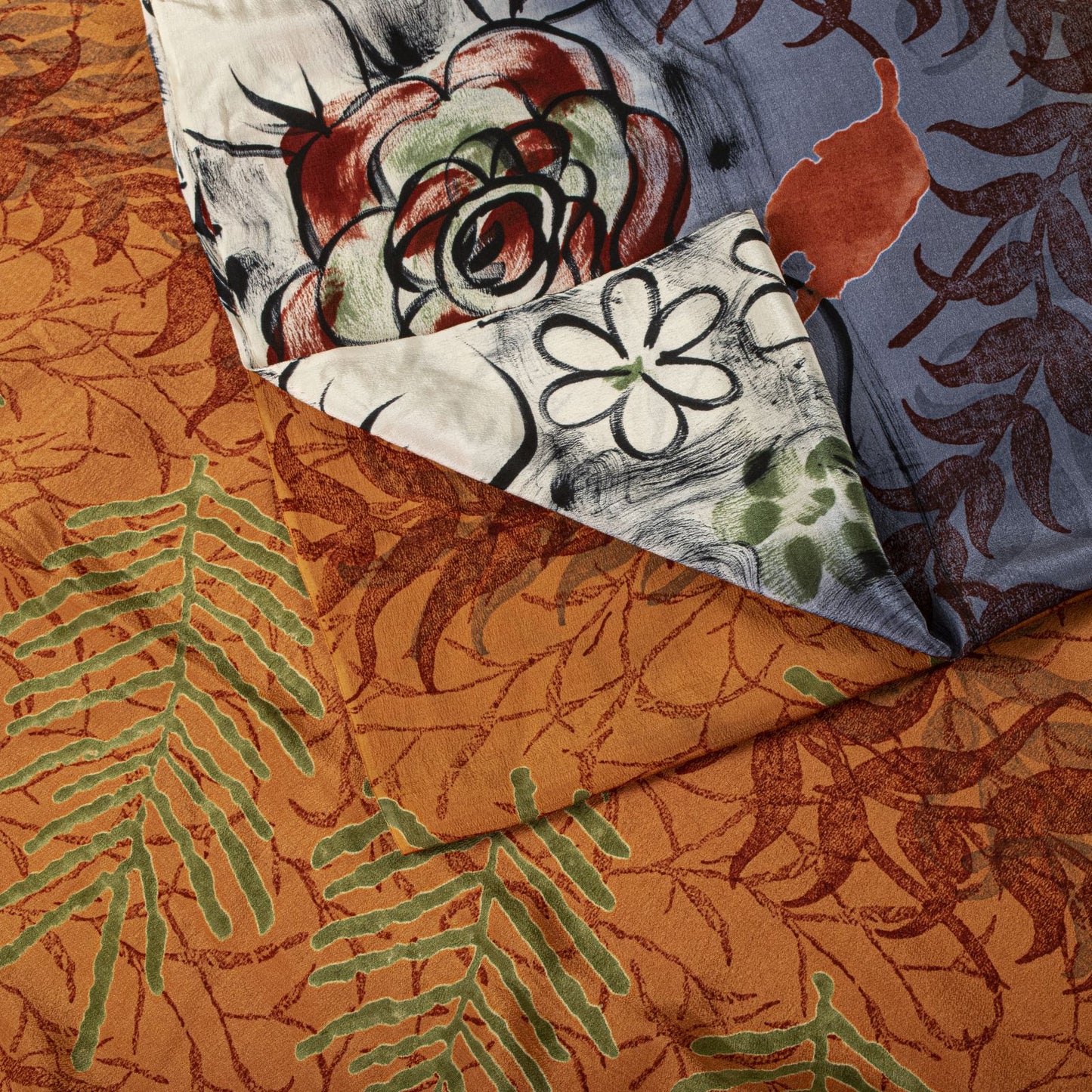 Sanskriti Vintage Saree Orange Pure Crepe Silk Floral Print Sari 5.5+Yard Fabric