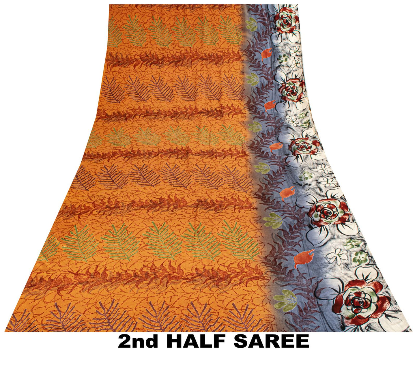 Sanskriti Vintage Saree Orange Pure Crepe Silk Floral Print Sari 5.5+Yard Fabric