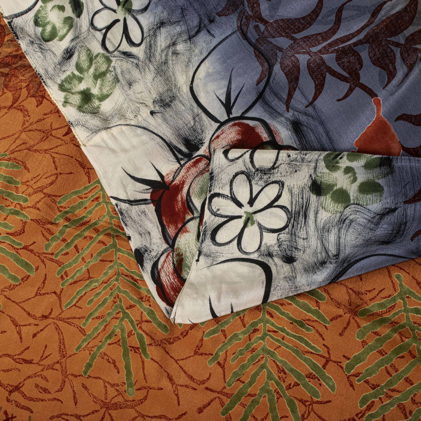 Sanskriti Vintage Saree Orange Pure Crepe Silk Floral Print Sari 5.5+Yard Fabric