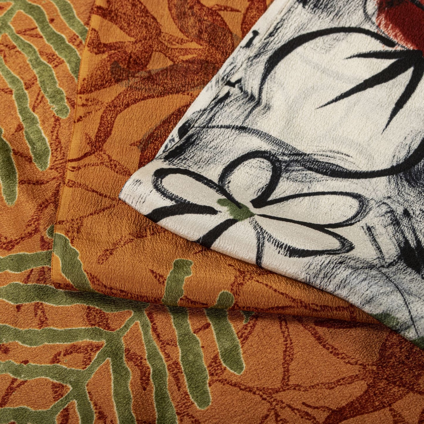 Sanskriti Vintage Saree Orange Pure Crepe Silk Floral Print Sari 5.5+Yard Fabric
