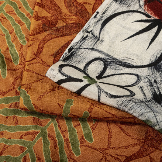 Sanskriti Vintage Saree Orange Pure Crepe Silk Floral Print Sari 5.5+Yard Fabric