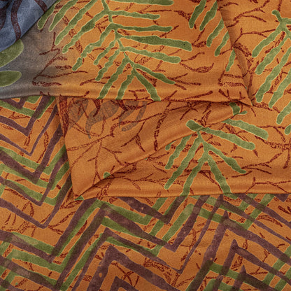 Sanskriti Vintage Saree Orange Pure Crepe Silk Floral Print Sari 5.5+Yard Fabric