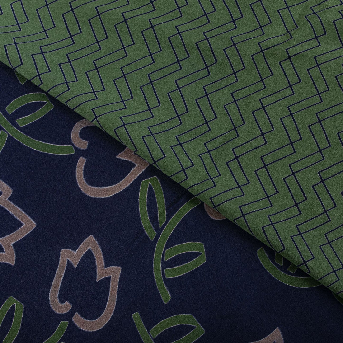 Sanskriti Vintage Saree Blue-Green Pure Crepe Floral Print Sari 5.5+Yard Fabric
