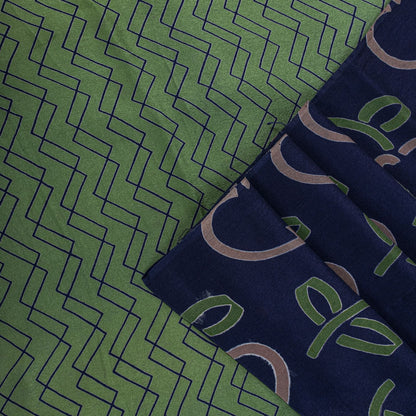 Sanskriti Vintage Saree Blue-Green Pure Crepe Floral Print Sari 5.5+Yard Fabric