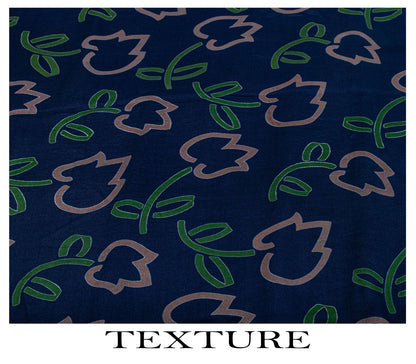 Sanskriti Vintage Saree Blue-Green Pure Crepe Floral Print Sari 5.5+Yard Fabric