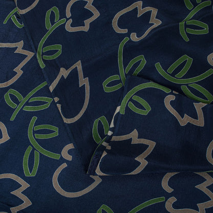 Sanskriti Vintage Saree Blue-Green Pure Crepe Floral Print Sari 5.5+Yard Fabric