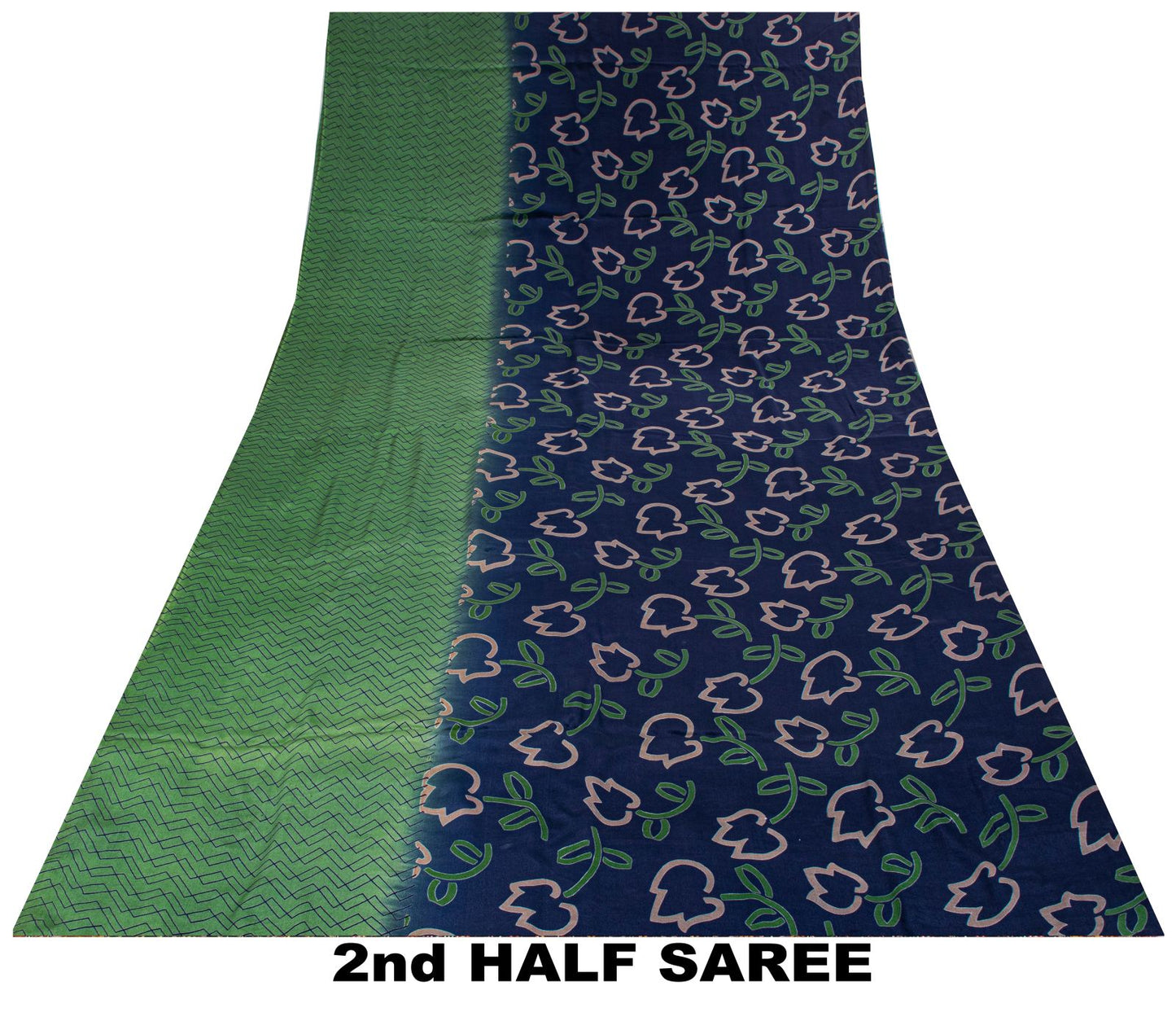 Sanskriti Vintage Saree Blue-Green Pure Crepe Floral Print Sari 5.5+Yard Fabric