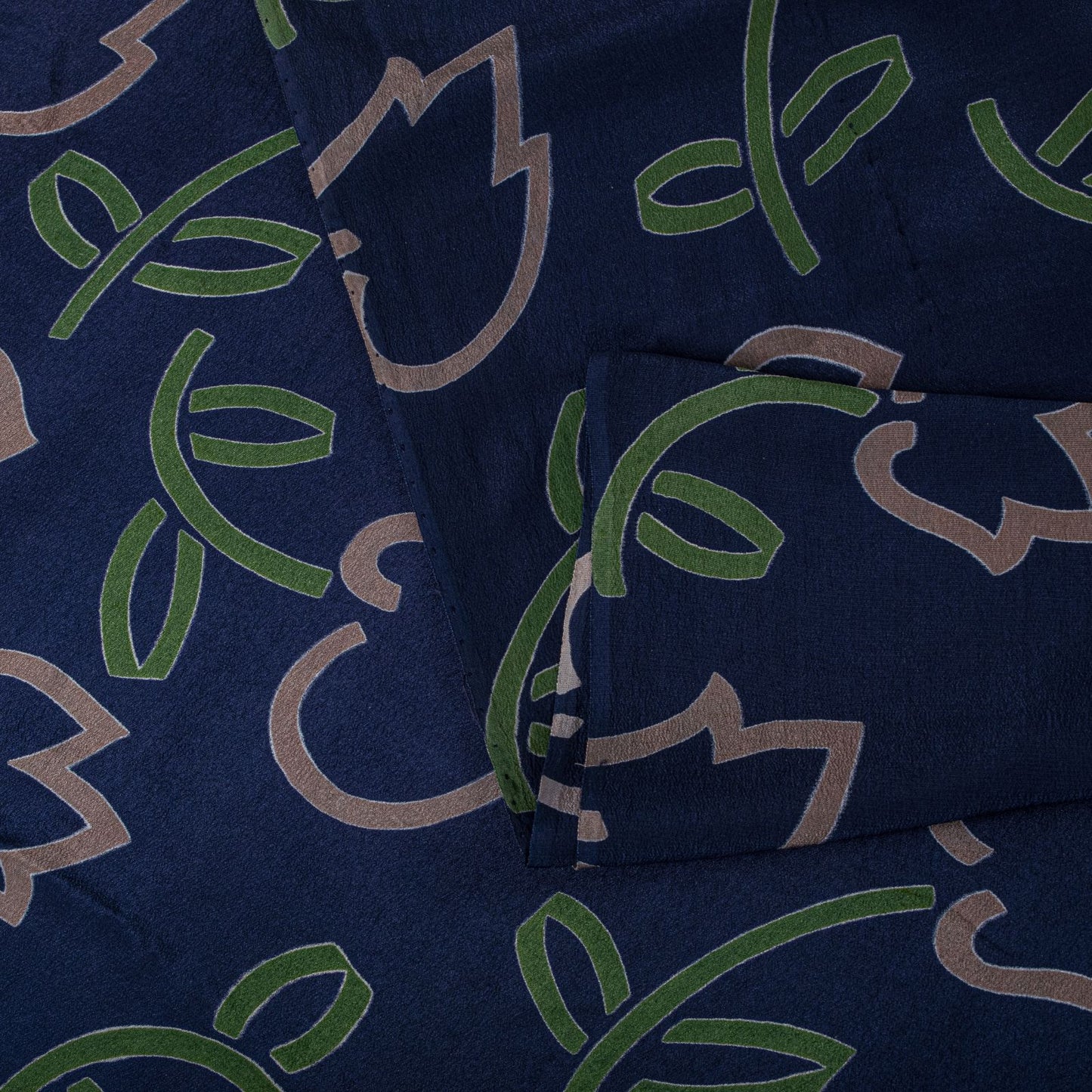 Sanskriti Vintage Saree Blue-Green Pure Crepe Floral Print Sari 5.5+Yard Fabric