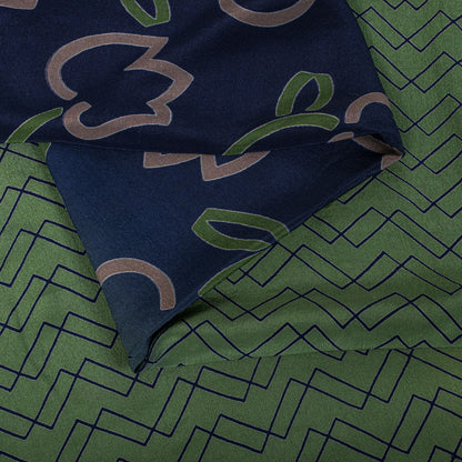 Sanskriti Vintage Saree Blue-Green Pure Crepe Floral Print Sari 5.5+Yard Fabric