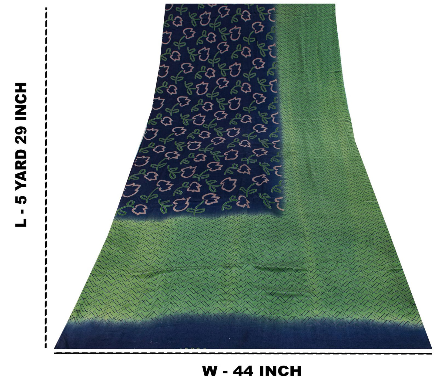 Sanskriti Vintage Saree Blue-Green Pure Crepe Floral Print Sari 5.5+Yard Fabric