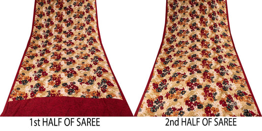 Sanskriti Vintage Saree Multicolor Pure Crepe Digital Print Sari 5.5+Yard Fabric
