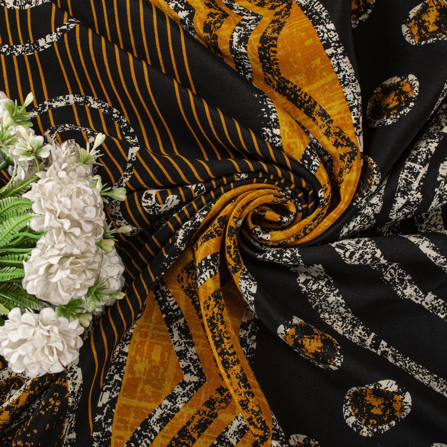 Sanskriti Vintage Saree Yellow Pure Crepe Geometric Print Sari 5.5+Yard Fabric