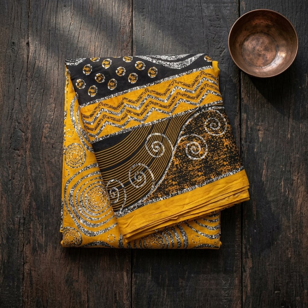 Sanskriti Vintage Saree Yellow Pure Crepe Geometric Print Sari 5.5+Yard Fabric