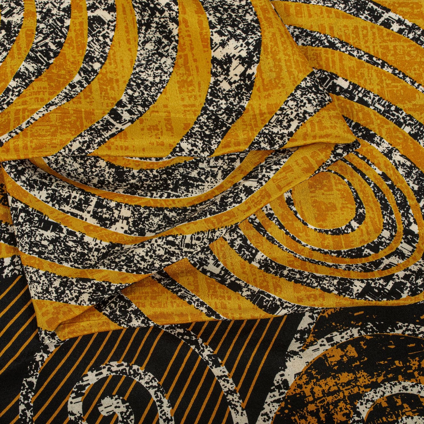 Sanskriti Vintage Saree Yellow Pure Crepe Geometric Print Sari 5.5+Yard Fabric