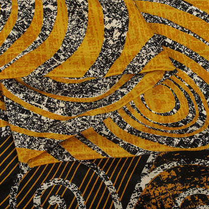 Sanskriti Vintage Saree Yellow Pure Crepe Geometric Print Sari 5.5+Yard Fabric
