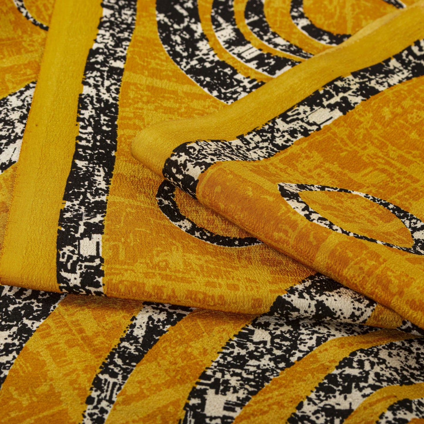 Sanskriti Vintage Saree Yellow Pure Crepe Geometric Print Sari 5.5+Yard Fabric