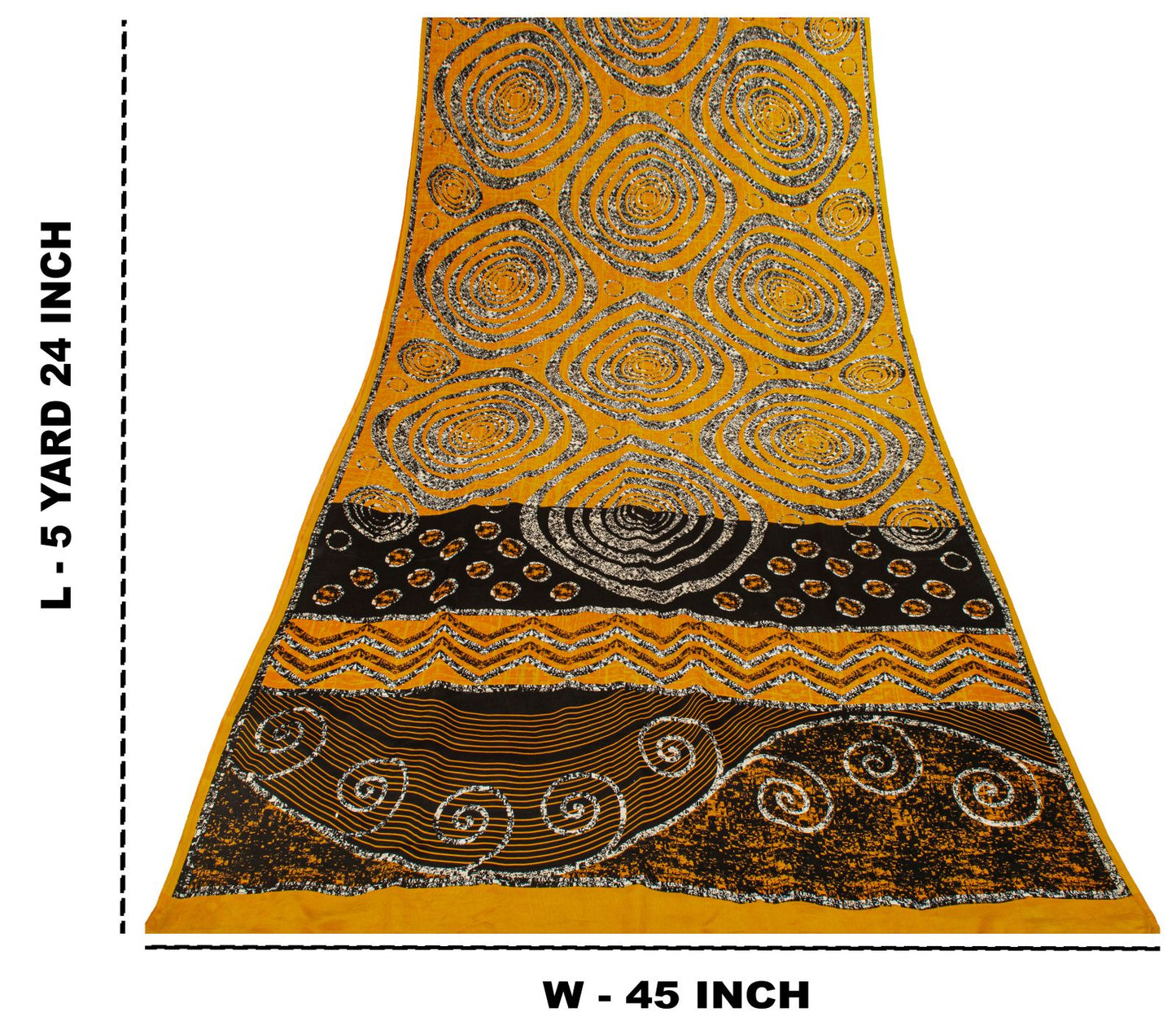 Sanskriti Vintage Saree Yellow Pure Crepe Geometric Print Sari 5.5+Yard Fabric