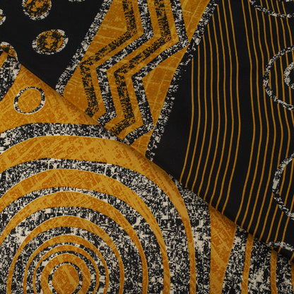 Sanskriti Vintage Saree Yellow Pure Crepe Geometric Print Sari 5.5+Yard Fabric