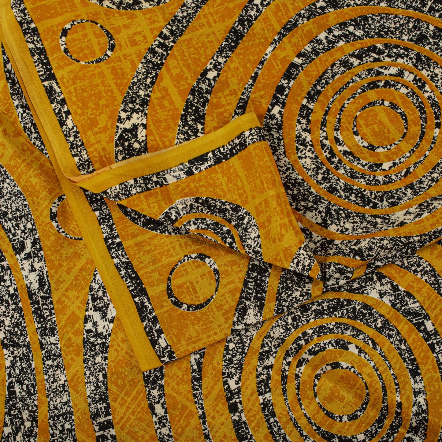 Sanskriti Vintage Saree Yellow Pure Crepe Geometric Print Sari 5.5+Yard Fabric