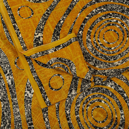 Sanskriti Vintage Saree Yellow Pure Crepe Geometric Print Sari 5.5+Yard Fabric