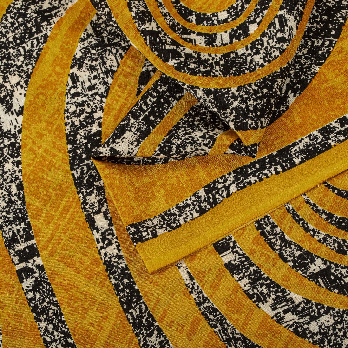 Sanskriti Vintage Saree Yellow Pure Crepe Geometric Print Sari 5.5+Yard Fabric