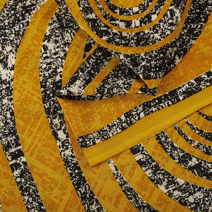 Sanskriti Vintage Saree Yellow Pure Crepe Geometric Print Sari 5.5+Yard Fabric