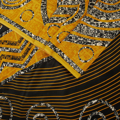 Sanskriti Vintage Saree Yellow Pure Crepe Geometric Print Sari 5.5+Yard Fabric