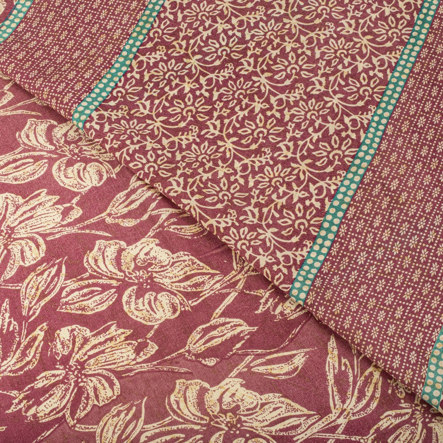 Sanskriti Vintage Saree Pink Blend Crepe Floral Print Sari 5.5+Yard Craft Fabric