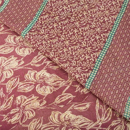 Sanskriti Vintage Saree Pink Blend Crepe Floral Print Sari 5.5+Yard Craft Fabric