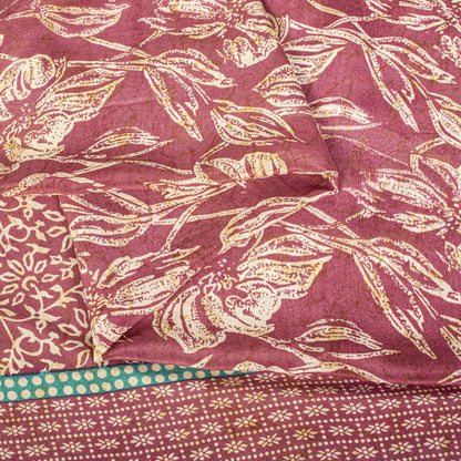 Sanskriti Vintage Saree Pink Blend Crepe Floral Print Sari 5.5+Yard Craft Fabric