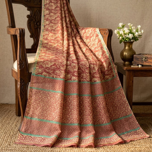 Sanskriti Vintage Saree Pink Blend Crepe Floral Print Sari 5.5+Yard Craft Fabric