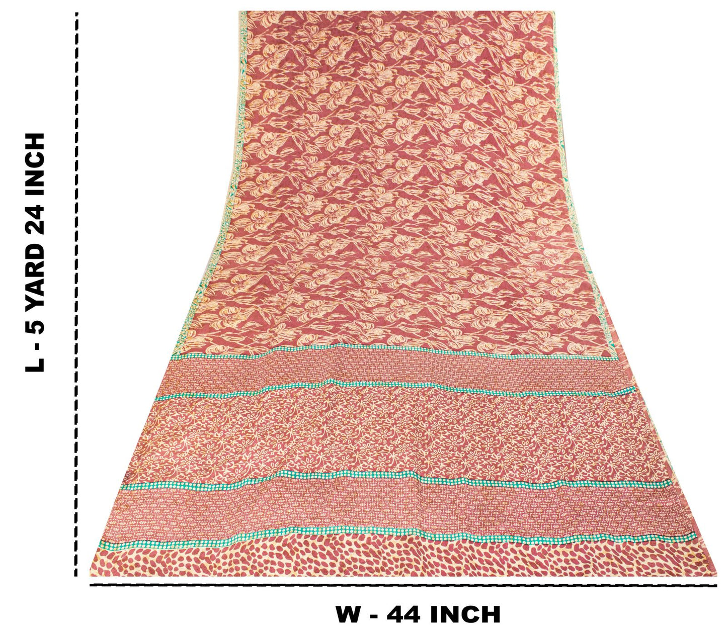 Sanskriti Vintage Saree Pink Blend Crepe Floral Print Sari 5.5+Yard Craft Fabric