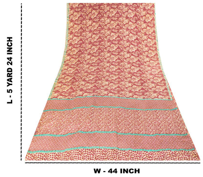 Sanskriti Vintage Saree Pink Blend Crepe Floral Print Sari 5.5+Yard Craft Fabric