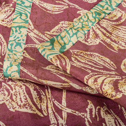 Sanskriti Vintage Saree Pink Blend Crepe Floral Print Sari 5.5+Yard Craft Fabric