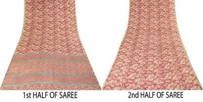 Sanskriti Vintage Saree Pink Blend Crepe Floral Print Sari 5.5+Yard Craft Fabric