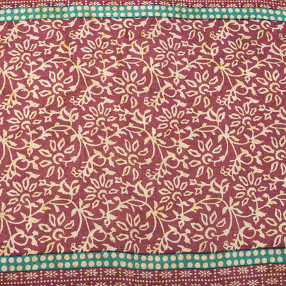 Sanskriti Vintage Saree Pink Blend Crepe Floral Print Sari 5.5+Yard Craft Fabric
