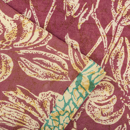 Sanskriti Vintage Saree Pink Blend Crepe Floral Print Sari 5.5+Yard Craft Fabric