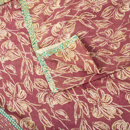 Sanskriti Vintage Saree Pink Blend Crepe Floral Print Sari 5.5+Yard Craft Fabric