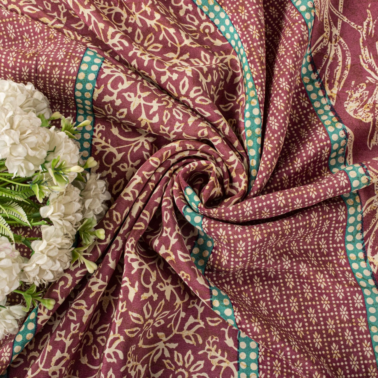Sanskriti Vintage Saree Pink Blend Crepe Floral Print Sari 5.5+Yard Craft Fabric