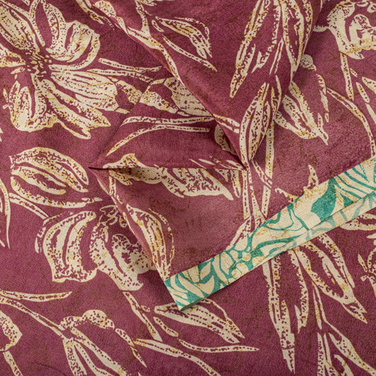 Sanskriti Vintage Saree Pink Blend Crepe Floral Print Sari 5.5+Yard Craft Fabric