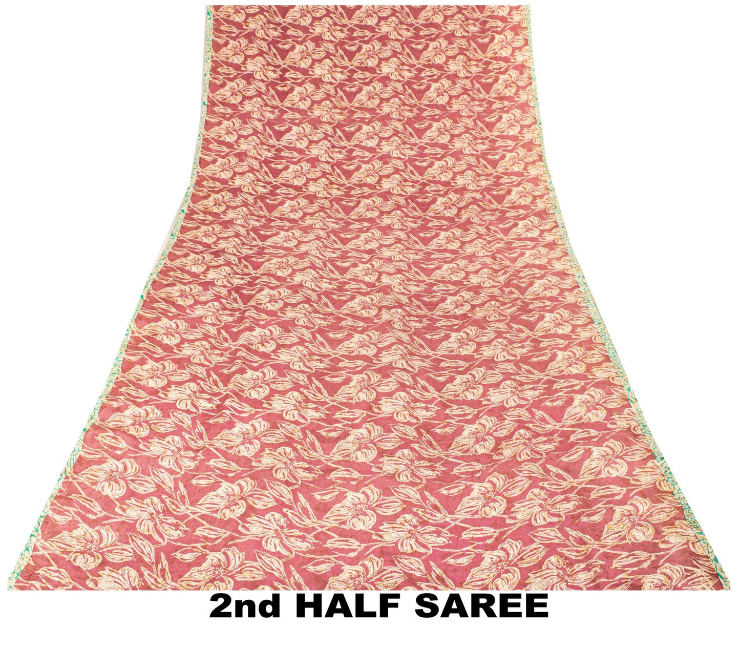 Sanskriti Vintage Saree Pink Blend Crepe Floral Print Sari 5.5+Yard Craft Fabric