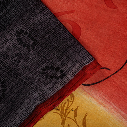 Sanskriti Vintage Saree Black 100% Pure Crepe Floral Print Sari 5.5+Yard Fabric