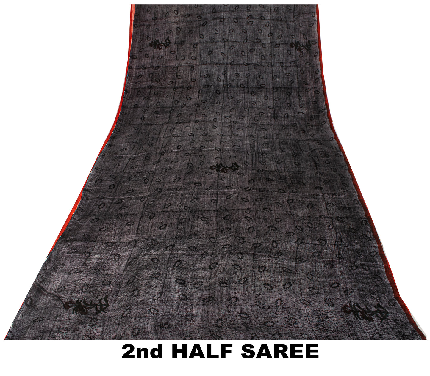 Sanskriti Vintage Saree Black 100% Pure Crepe Floral Print Sari 5.5+Yard Fabric