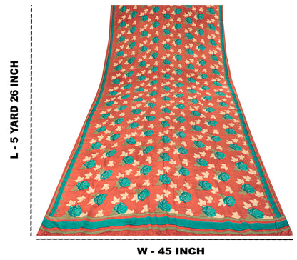 Sanskriti Vintage Saree Pink Pure Crepe Silk Digital Print Sari 5.5+Yard Fabric